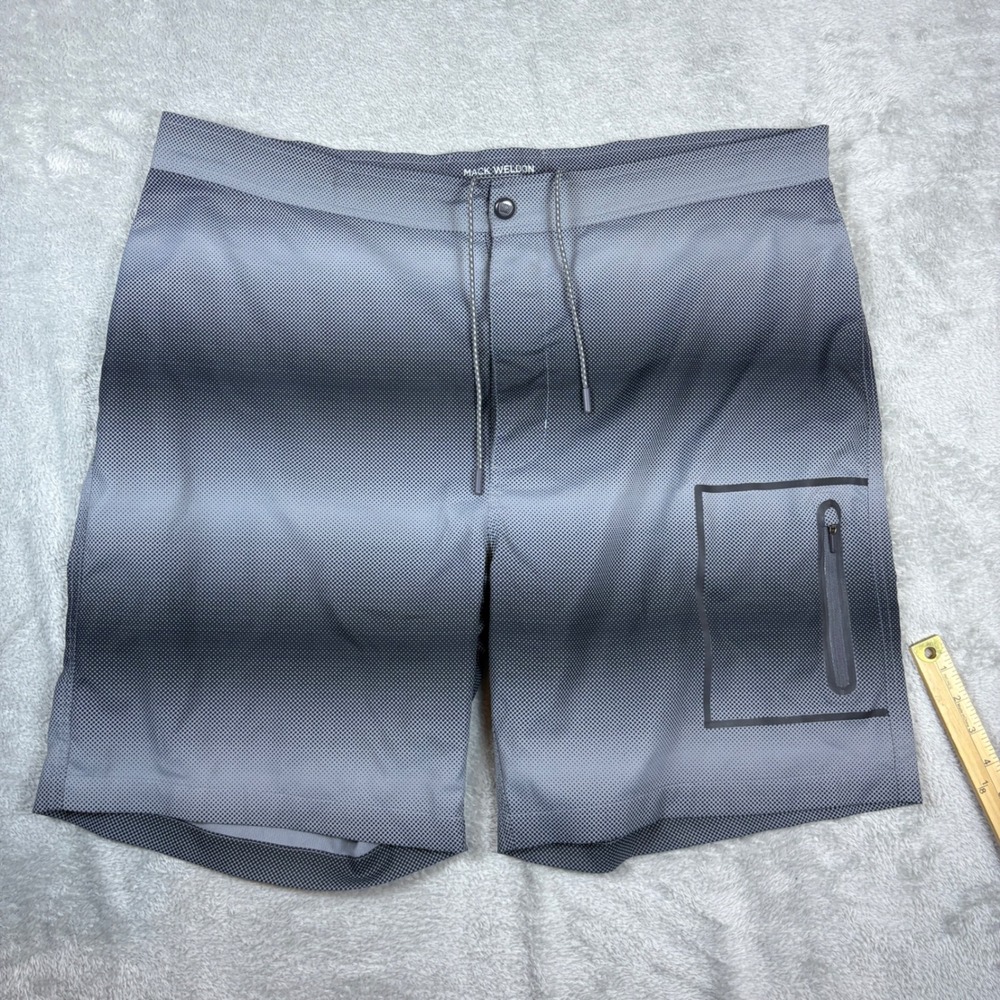 Mack‎ Weldon Shorts Men 44 Board Shorts Gradient Stretch Grey Black Swim Trunks